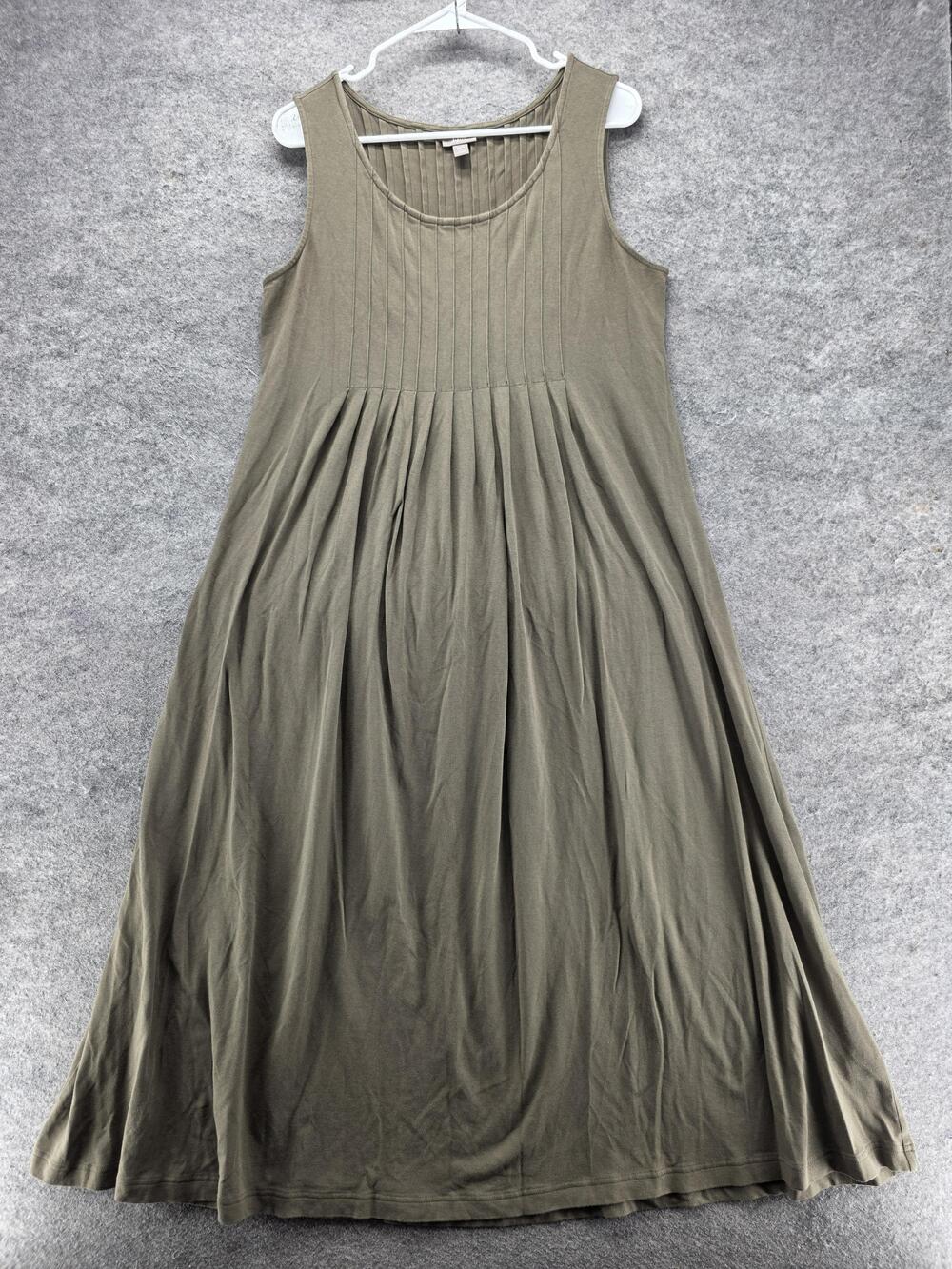 J. Jill Dress Womens PL Green Maxi Tank Scoop Neck Pleated Jersey Stretch Knit